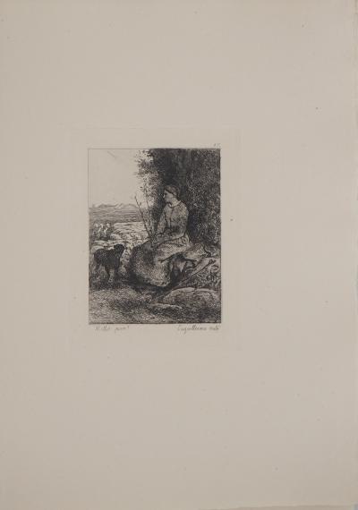 Jean François MILLET - Une bergère,1873 - Gravure, signée 2