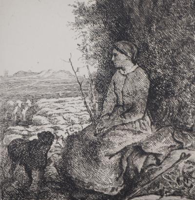 Jean François MILLET - Une bergère,1873 - Gravure, signée 2
