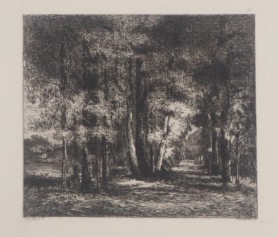 Gustave COURBET - Forêt à l’automne,1873 - Gravure, signée 2