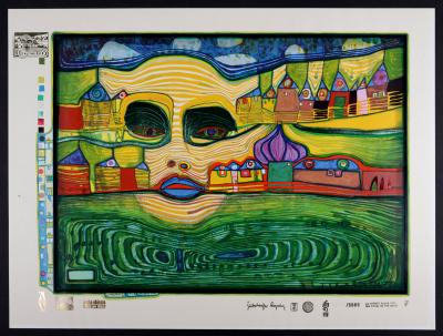 Friedensreich HUNDERTWASSER -  Irinaland über dem Balkan, Plate 7, 1970-72 - Original screenprint in colors 2