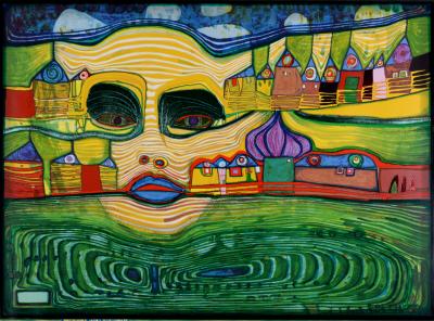 Friedensreich HUNDERTWASSER -  Irinaland über dem Balkan, Plate 7, 1970-72 - Original screenprint in colors 2