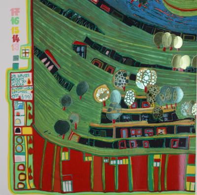 Friedensreich HUNDERTWASSER - Die Häuser hängen unter den wiesen, Plate 9, 1970-72 - Original screenprint in colors 2
