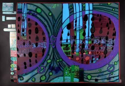 Friedensreich HUNDERTWASSER - Rainy day from the rain day, Plate 5, 1970-72 - Original screenprint in colors 2