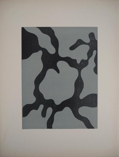 Jean ARP - Abstraction en bleu, 1954 - Bois gravé original 2