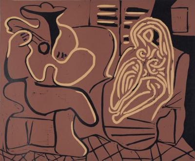 Pablo PICASSO (d'après) - Femme dans un fauteuil et guitariste, 1962 - Linogravure 2