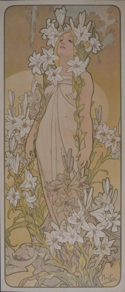 Alphonse Mucha - Les Fleurs, Iris, 1898 - Affiche Lithographie Originale 2