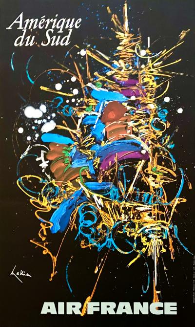 GEORGES MATHIEU - AFFICHE AIR FRANCE ORIGINALE AMÉRIQUE DU SUD - SIGNÉE DANS LA PLANCHE - 1967 2