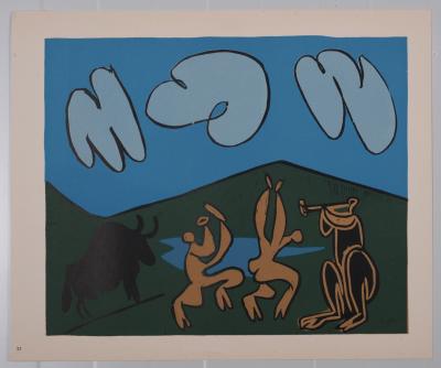 Pablo PICASSO (after) - Bacchanale au taureau noir, 1962 - Linocut print 2
