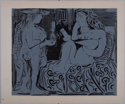 Pablo PICASSO (After) - Deux femmes avec un vase à fleurs, 1962 - Linocut print 2