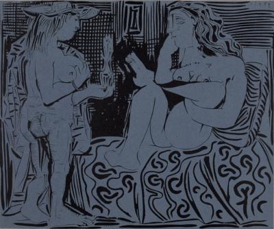 Pablo PICASSO (After) - Deux femmes avec un vase à fleurs, 1962 - Linocut print 2