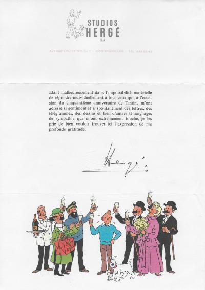 HERGE – Lettre signée pour les cinquante ans de Tintin 2