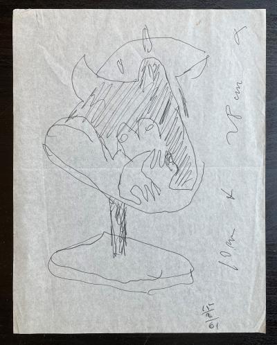 LE CORBUSIER - Estudio para escultura n°20 o Panurge II, 15 de febrero de 1961 - Dibujo original a la tinta sobre papel