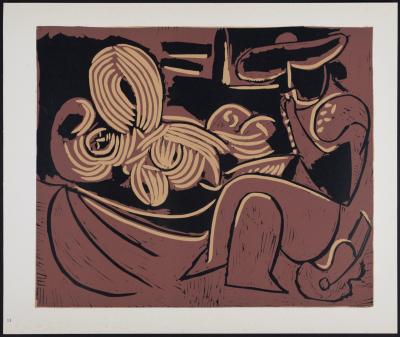 Pablo PICASSO (after) - Femme couchée et homme à la guitare, 1962 - Linocut print 2