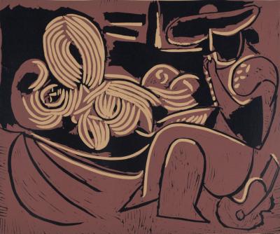 Pablo PICASSO (after) - Femme couchée et homme à la guitare, 1962 - Linocut print 2
