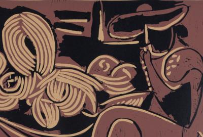 Pablo PICASSO (after) - Femme couchée et homme à la guitare, 1962 - Linocut print 2