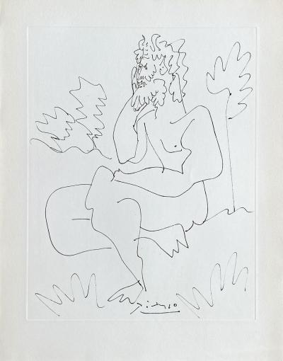 Pablo PICASSO - Homme pensif, 1954 - Gravure originale signée dans la planche