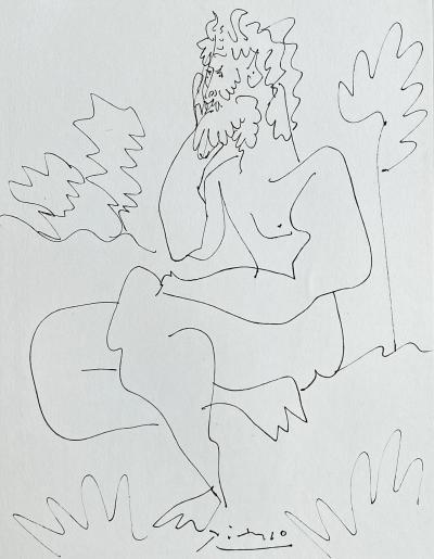 Pablo PICASSO - Homme pensif, 1954 - Gravure originale signée dans la planche 2