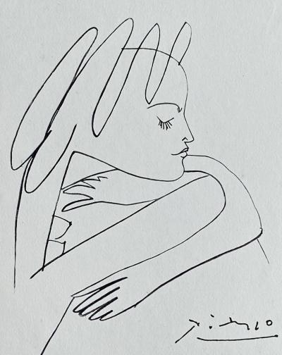 Pablo PICASSO - Femme de profil, 1954 - Gravure signée dans la planche 2