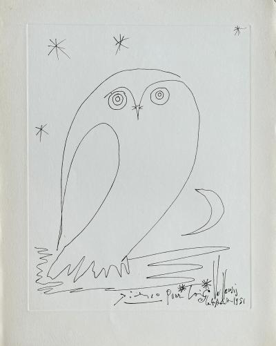 Pablo PICASSO - Chouette sous les étoiles, 1954 - Gravure signée dans la planche 2