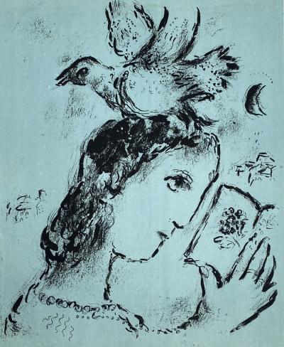 Marc Chagall - Elsa Triolet, Femme à l’oiseau - Lithographie originale signée au crayon et numérotée 2