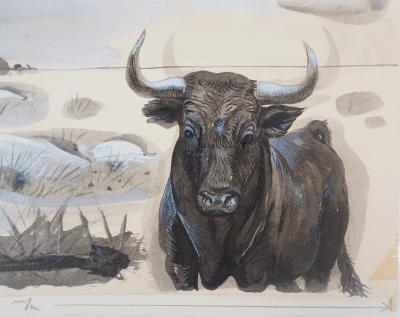 Pierre-Yves TREMOIS - Manade en Camargue, 1959 - Aquarelle originale 2