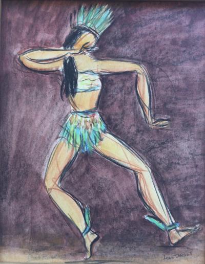 Jean TARGET - Danseuse de cabaret, vers 1950 - Aquarelle et fusain signé 2