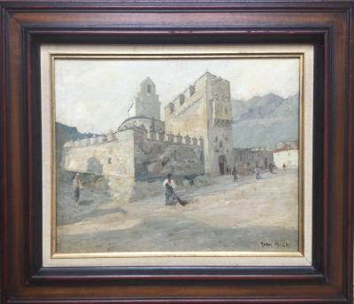 Jean MICAS - Église des Templiers à Luz St-Sauveur- Huile sur toile signée 2