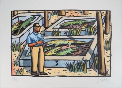 Jacques DE LOUSTAL - Gardien des crocodiles - Lithographie originale, signée 2