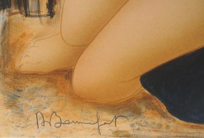 Alain BONNEFOIT : Modèle sur un canapé bleu - Lithographie originale signée 2