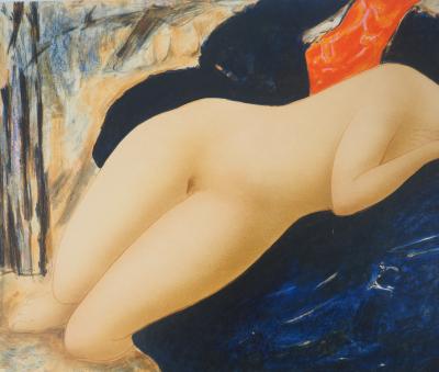 Alain BONNEFOIT : Modèle sur un canapé bleu - Lithographie originale signée 2