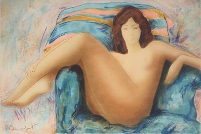 Alain BONNEFOIT : Modèle au fauteuil - Lithographie originale signée