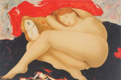 Alain BONNEFOIT : Nu sur son lit - Lithographie originale 2