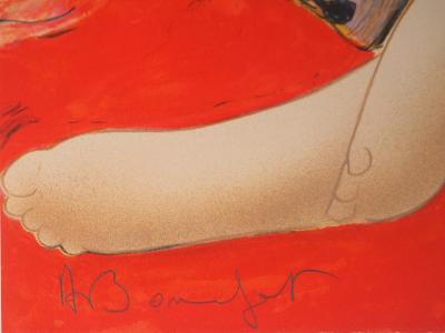 Alain BONNEFOIT : Modèle au fond à fleurs - Lithographie originale signée 2