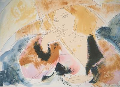 Alain BONNEFOIT : Modèle au parapluie - Lithographie originale signée 2