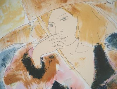 Alain BONNEFOIT : Modèle au parapluie - Lithographie originale signée 2