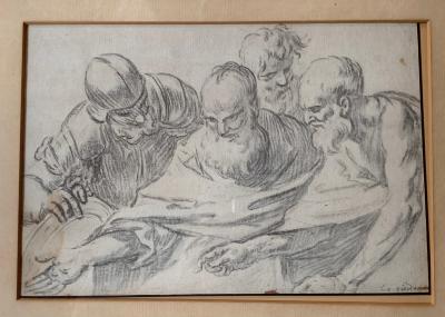 Luca GIORDANO (1634-1705) - Etude de quatre hommes barbus - Dessin original 2