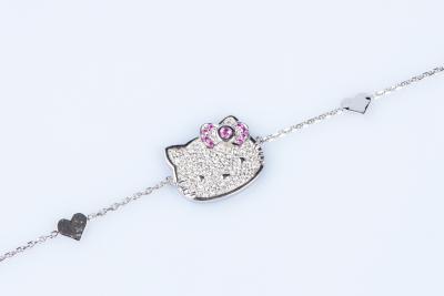 Bracelet Hello Kitty diamants rubis en or blanc 18 carats 2