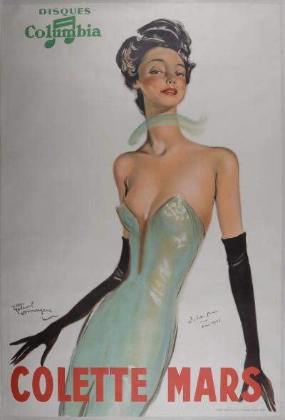 Jean Gabriel DOMERGUE - Colette Mars, Disques Columbia, c. 1936 - Original lithograph poster in colors backed on linen. 2