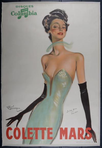 Jean Gabriel DOMERGUE - Colette Mars, Disques Columbia, c. 1936 - Original lithograph poster in colors backed on linen. 2