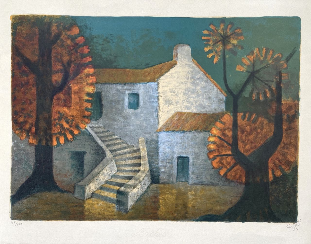 Louis Toffoli La maison Corse Lithographie originale signée et numérotée Art Moderne