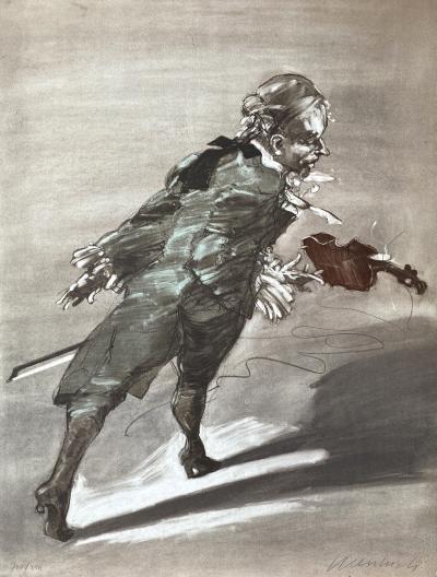 Claude Weisbuch - Le violoniste - Lithographie originale signée au crayon et numérotée 2