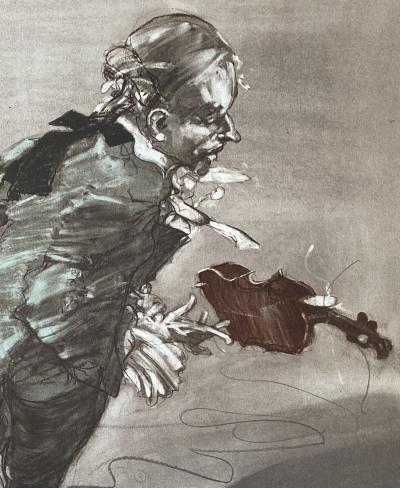 Claude Weisbuch - Le violoniste - Lithographie originale signée au crayon et numérotée 2