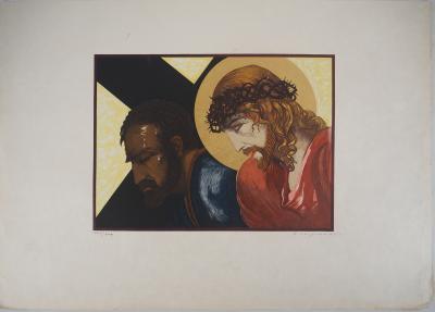 François-Louis Schmied - Christ sur le chemin de Croix (Vers la Golgotha) - Bois gravé signé 2