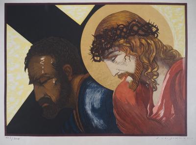 François-Louis Schmied - Christ sur le chemin de Croix (Vers la Golgotha) - Bois gravé signé 2