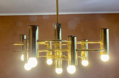 Lustre doré 9 Feux Gaetano Sciolari Italie 1960 2