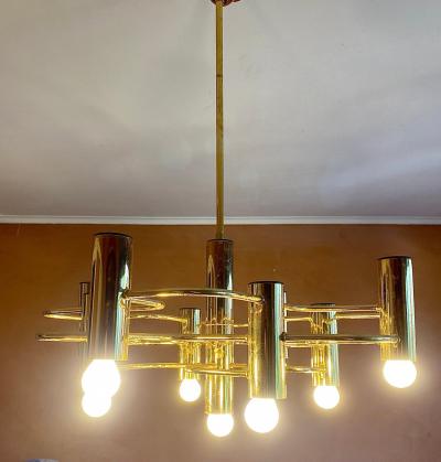 Lustre doré 9 Feux Gaetano Sciolari Italie 1960 2