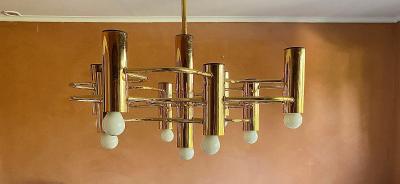 Lustre doré 9 Feux Gaetano Sciolari Italie 1960 2