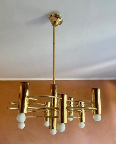 Lustre doré 9 Feux Gaetano Sciolari Italie 1960 2