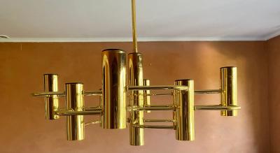 Lustre doré 9 Feux Gaetano Sciolari Italie 1960 2