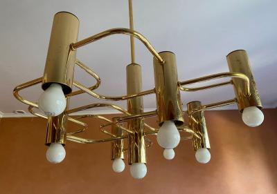 Lustre doré 9 Feux Gaetano Sciolari Italie 1960 2